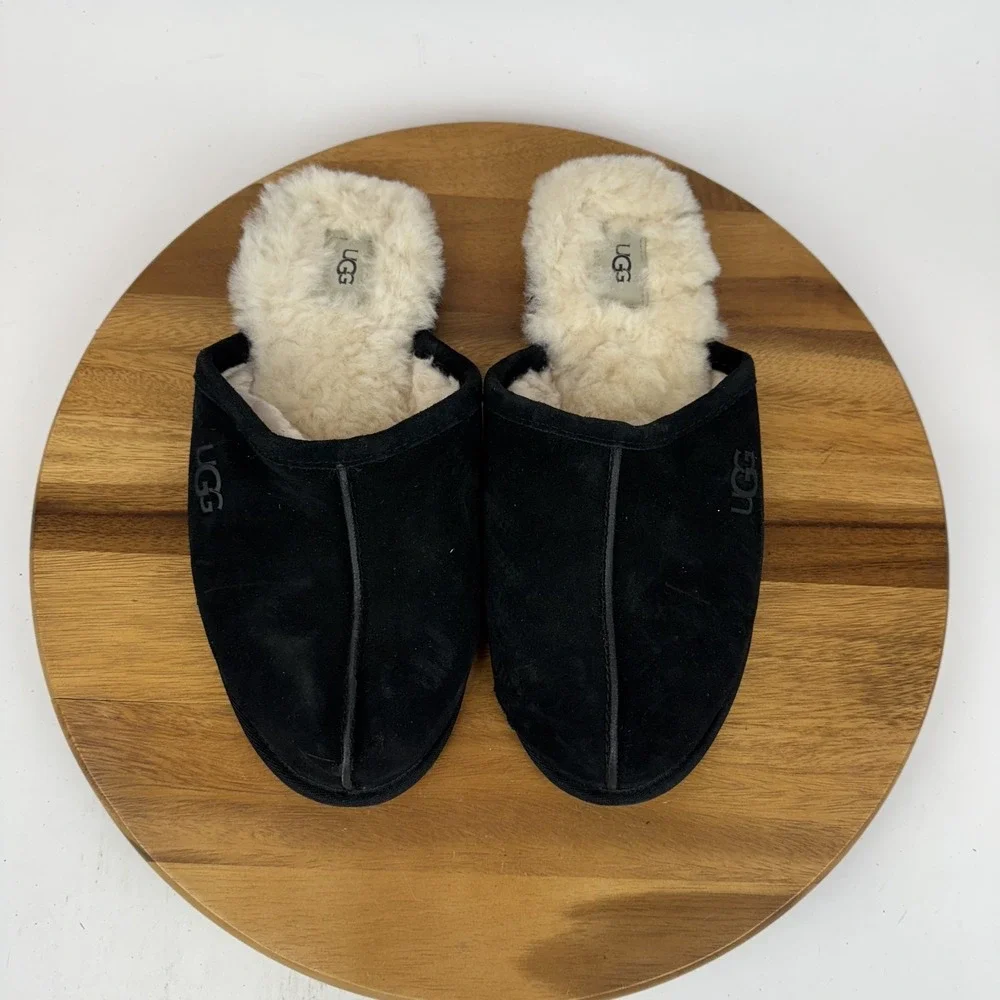 Mens Ugg Australia‎ Scuff Black Suede Shearling Lined Comfort Slippers Size 12 M